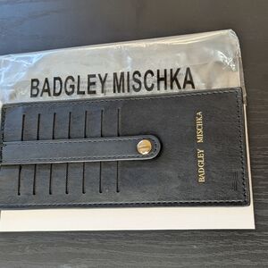 Badgley Mischka Black Leather Key & Card Holder